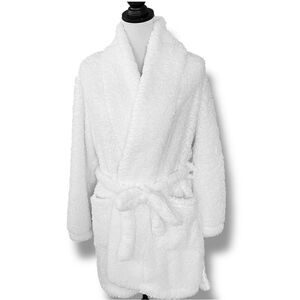 Women's Natori White Fleece Short Belted Robe Size L/XL